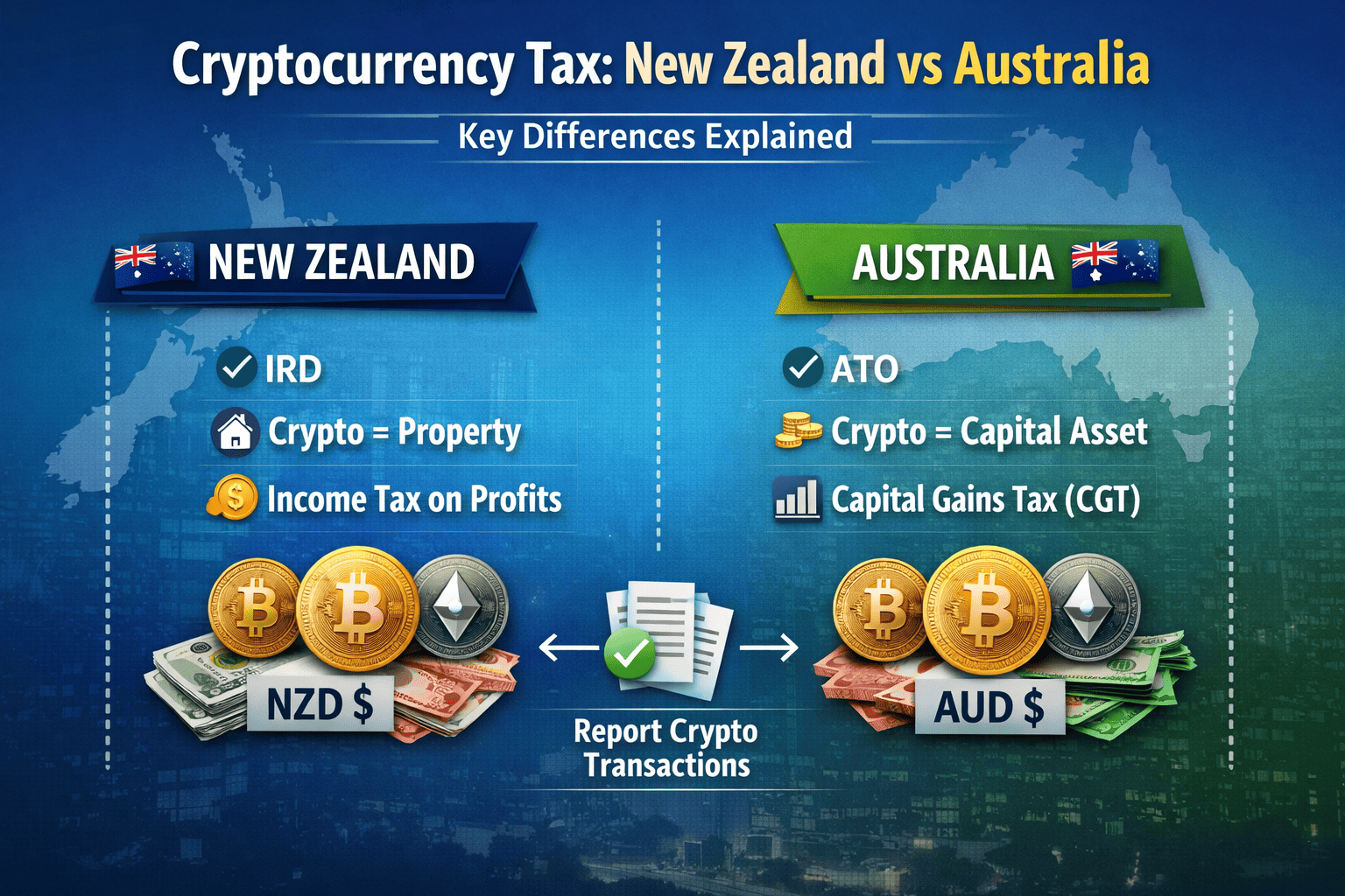 Compare cryptocurrency tax in NZ and Australia: Key Differences Explained