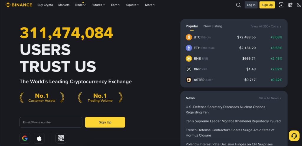 Binance NZ website screenshot